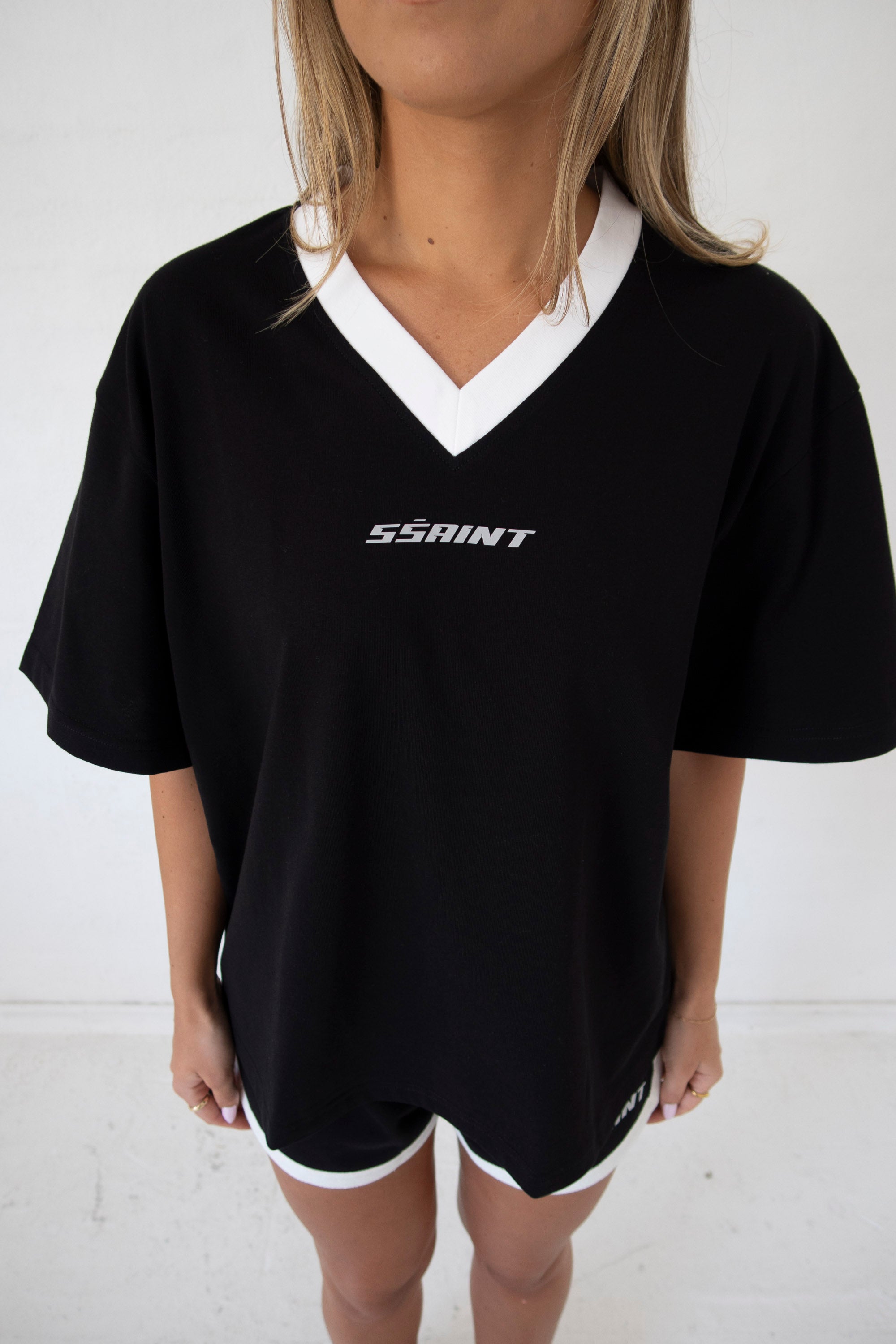 SSAINT REFLECTIVE V NECK TEE BLACK *PRE ORDER**