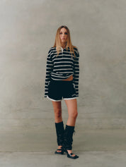 Dylan Rugby Polo — Black & White Stripe