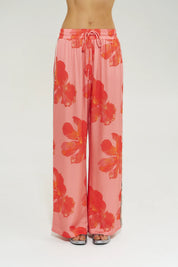 Summi Summi La Vie Wide Leg Pant in Peach Petals with elastic drawstring waistband