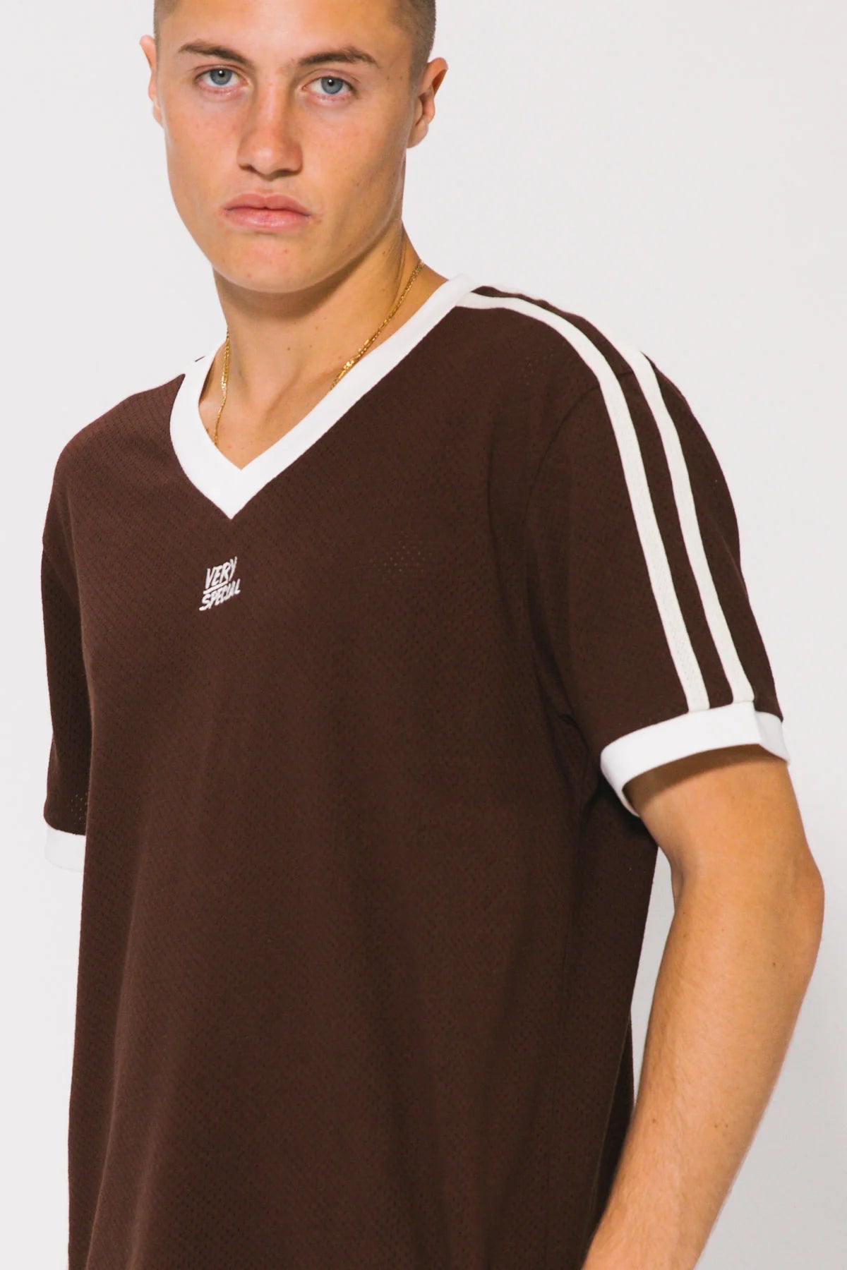 Something Very Special Mocha Classic Mesh Stripe Tee