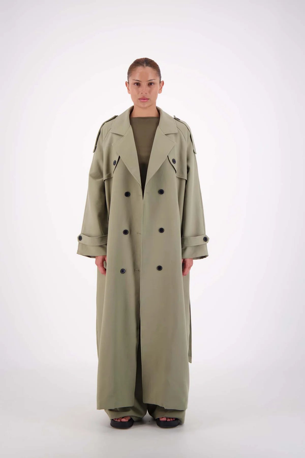 Serena Trench Steel Grey front view