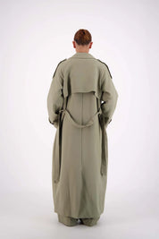 Steel Grey trench coat outfit styling BACK VIEW