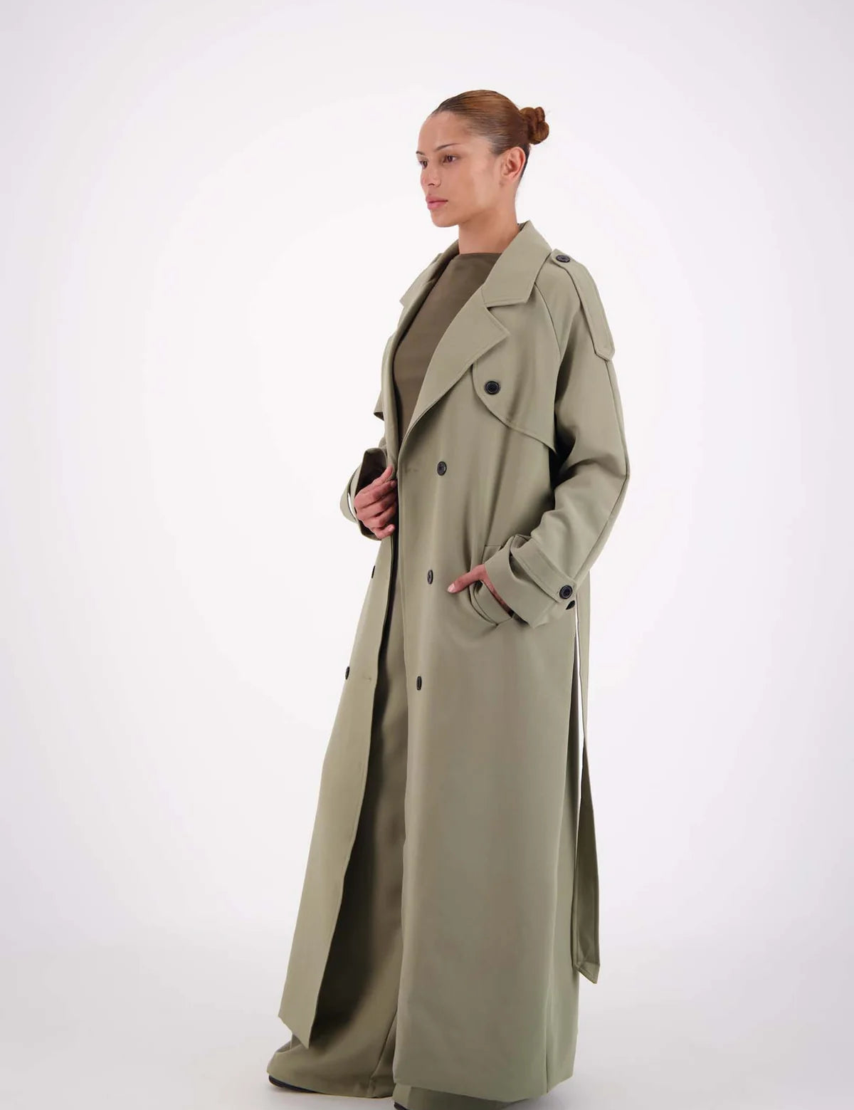 Serena trench detail waist tie and buttons