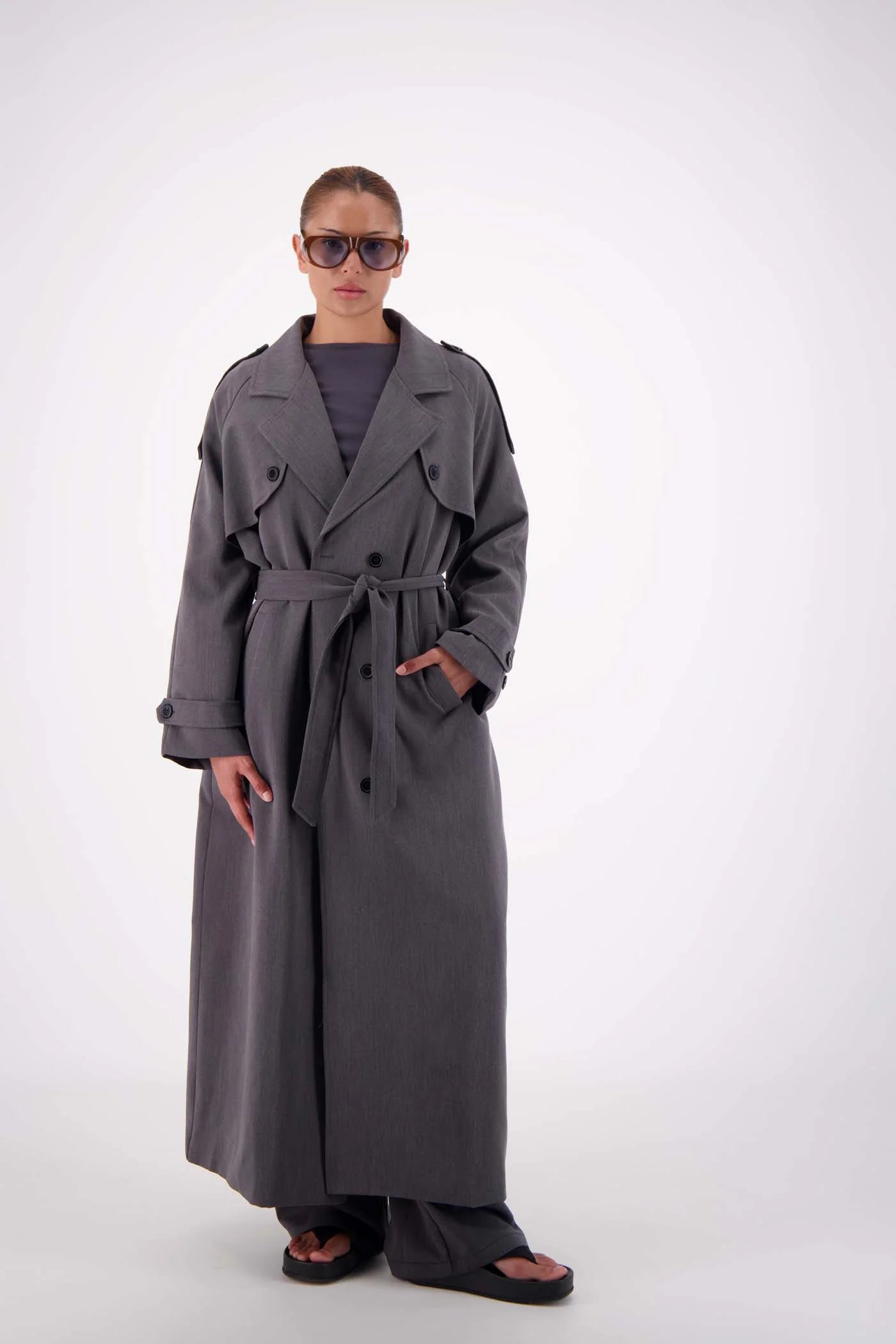 Jasmine Alexa Serena Trench — Steel Grey