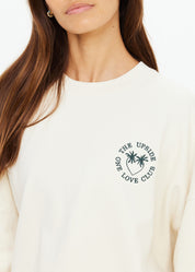 Detail of brushed organic cotton loopback fabric on The Upside Molokai Paloma Crew sweatshirt.