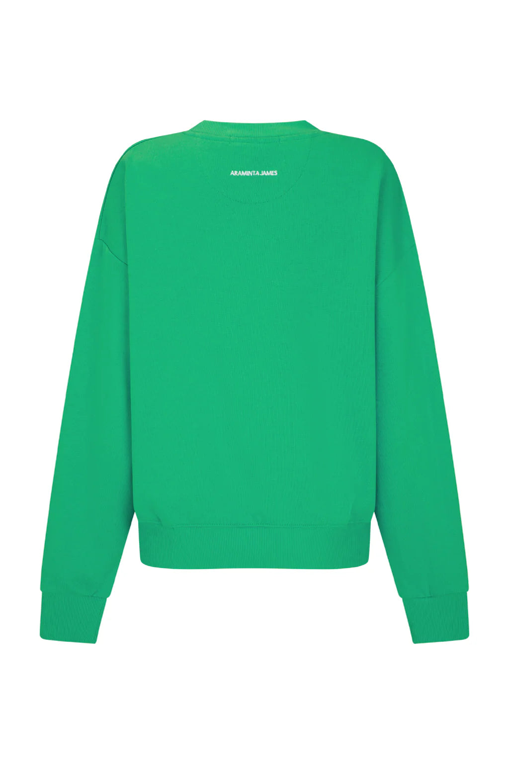 Green sweatshirt with a brand logo on the chest against a white background