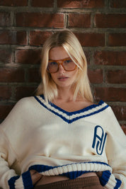Araminta James AJ V-Neck Knit Sweater Coconut