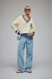 Araminta James AJ V-Neck Knit Sweater Coconut