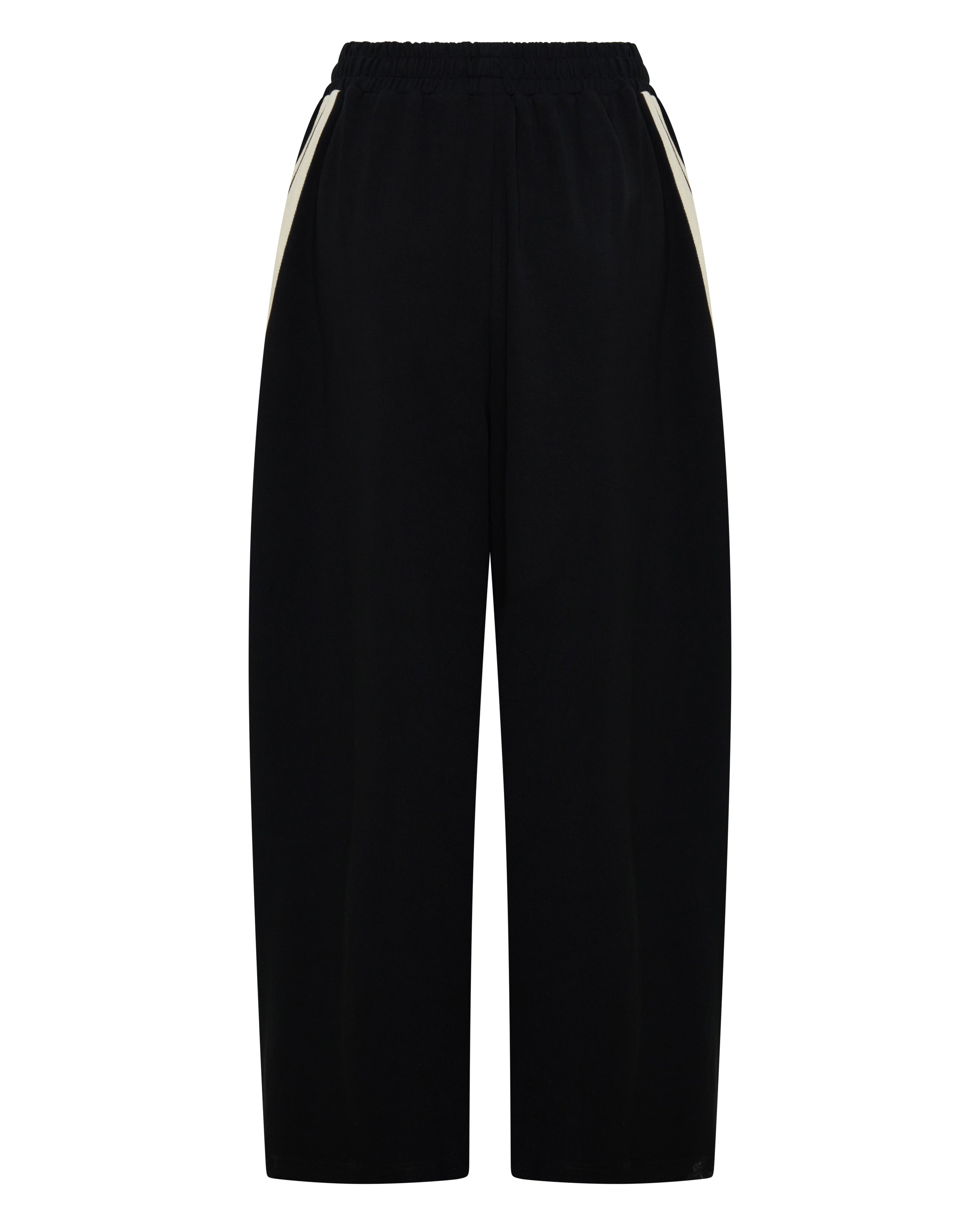 BACK VIEW ŚSAINT Barrel Trackpant in black with butter double side stripe detail