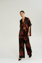 Model wearing Summi Summi Chocolat Petals wide leg pants