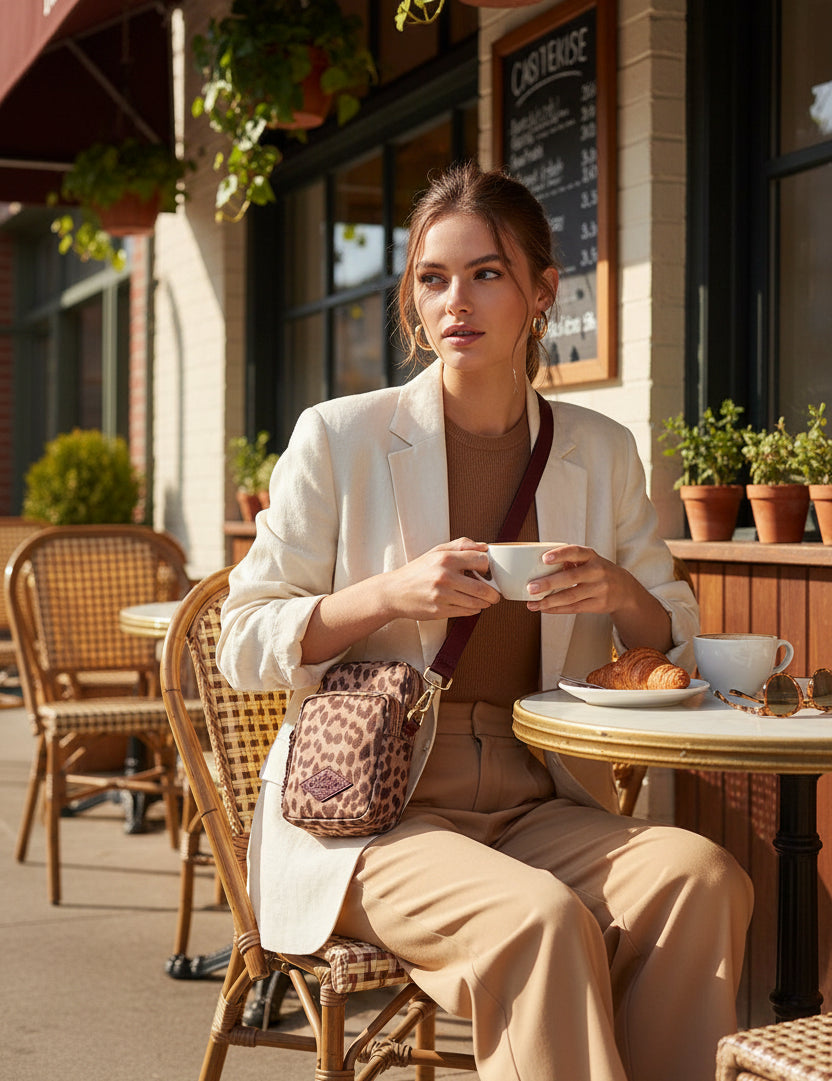 model wearing the UPside javan lilo crossbody bag
