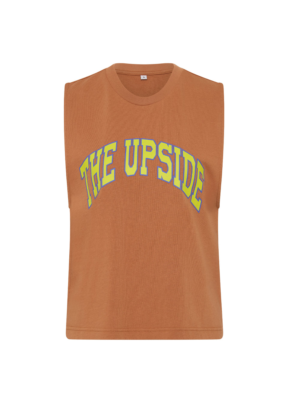 Varsity logo detail The Upside Dawson Tank organic cotton muscle tank front