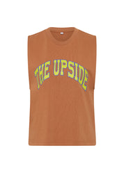 Varsity logo detail The Upside Dawson Tank organic cotton muscle tank front