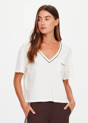 The Upside Elina v neck tee in coconut organic hemp cotton – Wild West Sisters close up