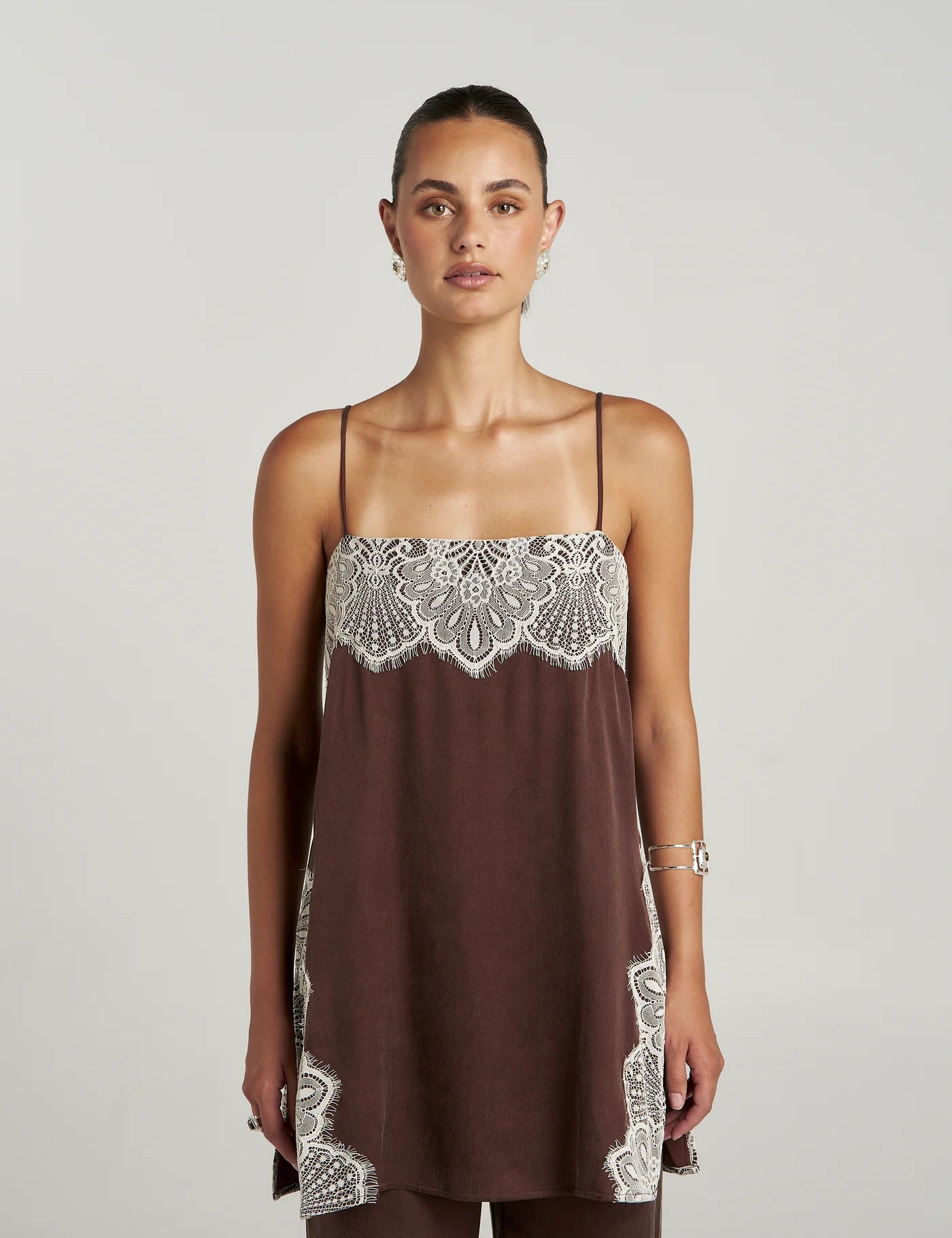 Summi Summi Florence Shift Top in Espresso, relaxed silhouette, front view
