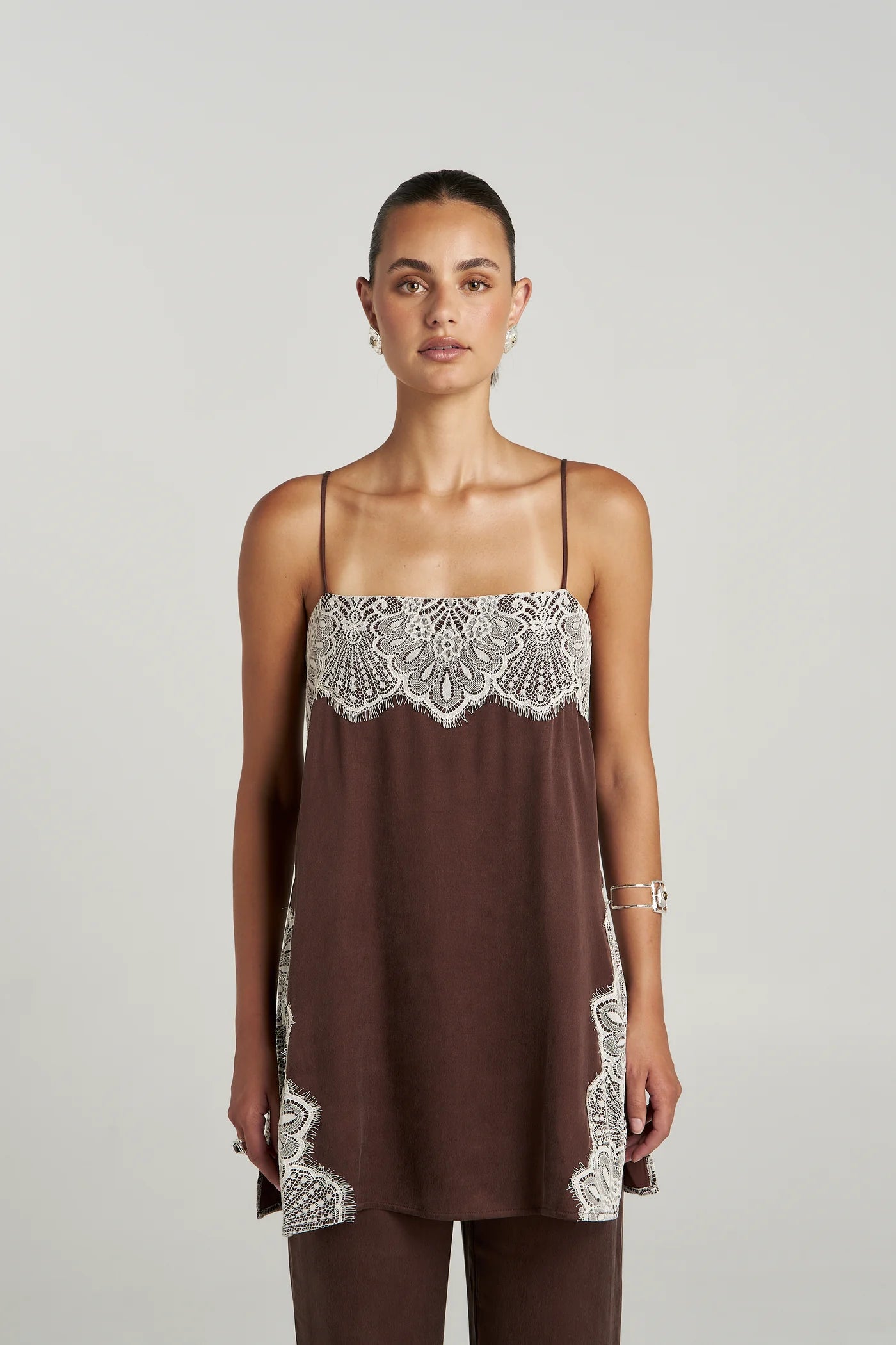 Summi Summi Florence Shift Top in Espresso, relaxed silhouette, front view
