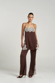 Summi Summi Florence Pant in Espresso, tailored flared silhouette set with Florence shift top