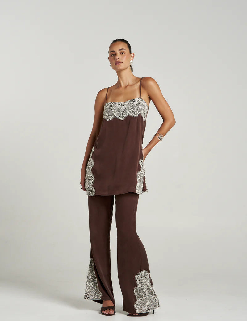 Summi Summi Florence Pant in Espresso, tailored flared silhouette, cupro rayon blend