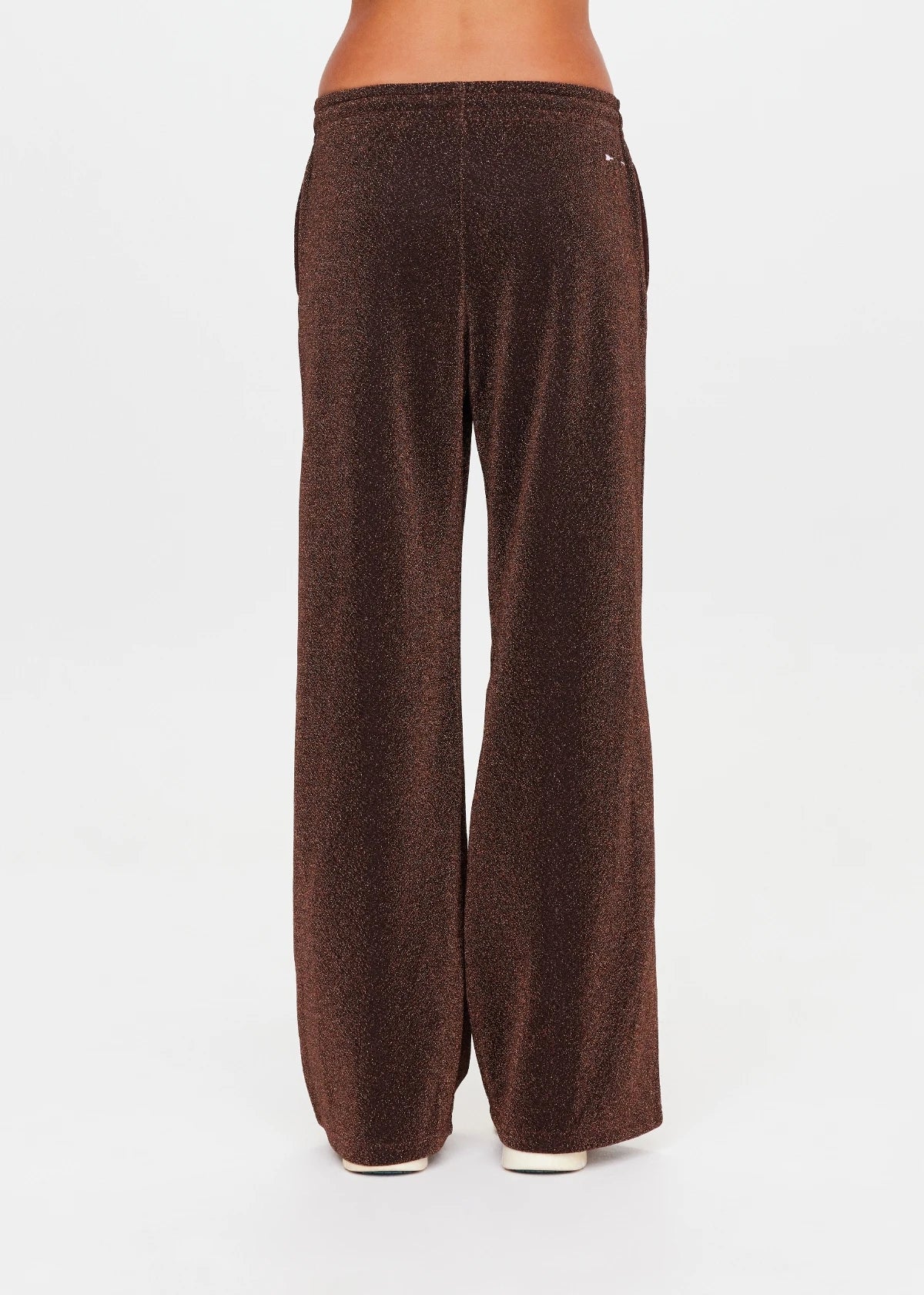 back view The Upside Galaxia Loretta wide leg pant in chocolate metallic sparkle – Wild West Sisters