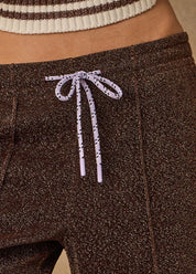 close up detail The Upside Galaxia Loretta wide leg pant in chocolate metallic sparkle – Wild West Sisters 