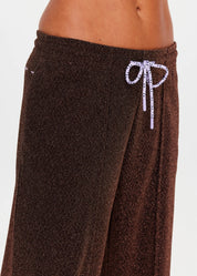side detail The Upside Galaxia Loretta wide leg pant in chocolate metallic sparkle – Wild West Sisters
