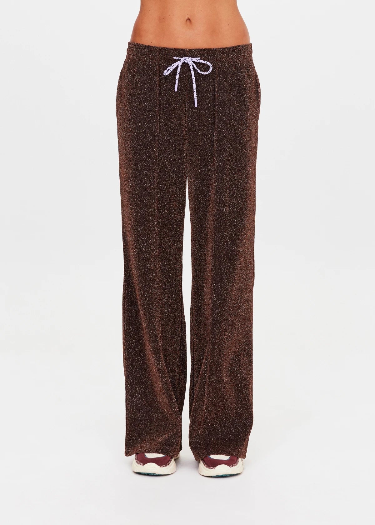 flat lay The Upside Galaxia Loretta wide leg pant in chocolate metallic sparkle – Wild West Sisters