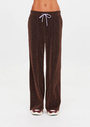 flat lay The Upside Galaxia Loretta wide leg pant in chocolate metallic sparkle – Wild West Sisters