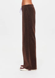 side view The Upside Galaxia Loretta wide leg pant in chocolate metallic sparkle – Wild West Sisters