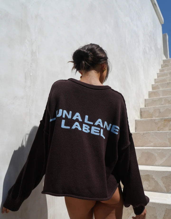 Luna Lane Juni Sweater in Chocolate – oversized relaxed knit sweater blue 