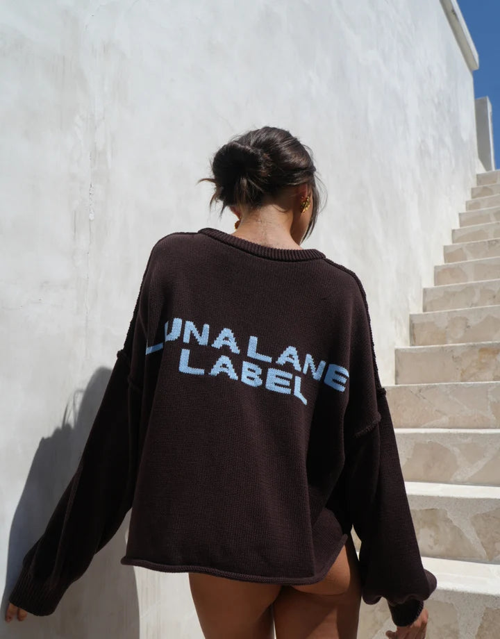 Luna Lane Juni Sweater in Chocolate – oversized relaxed knit sweater blue 