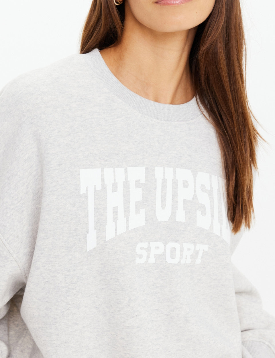 The Upside Paloma Crew Grey Marle organic cotton fabric detail