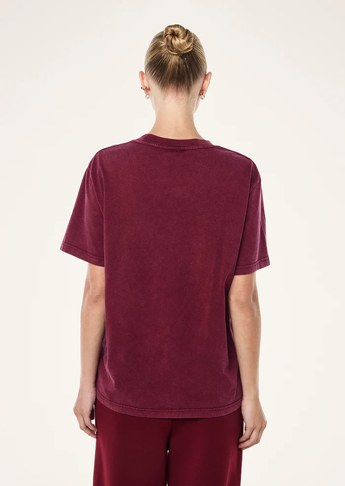Back view of P.E Nation Swerve Tee washed cabernet cotton t shirt