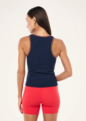 Back view of P.E Nation Nexus rib tank racer style dark navy