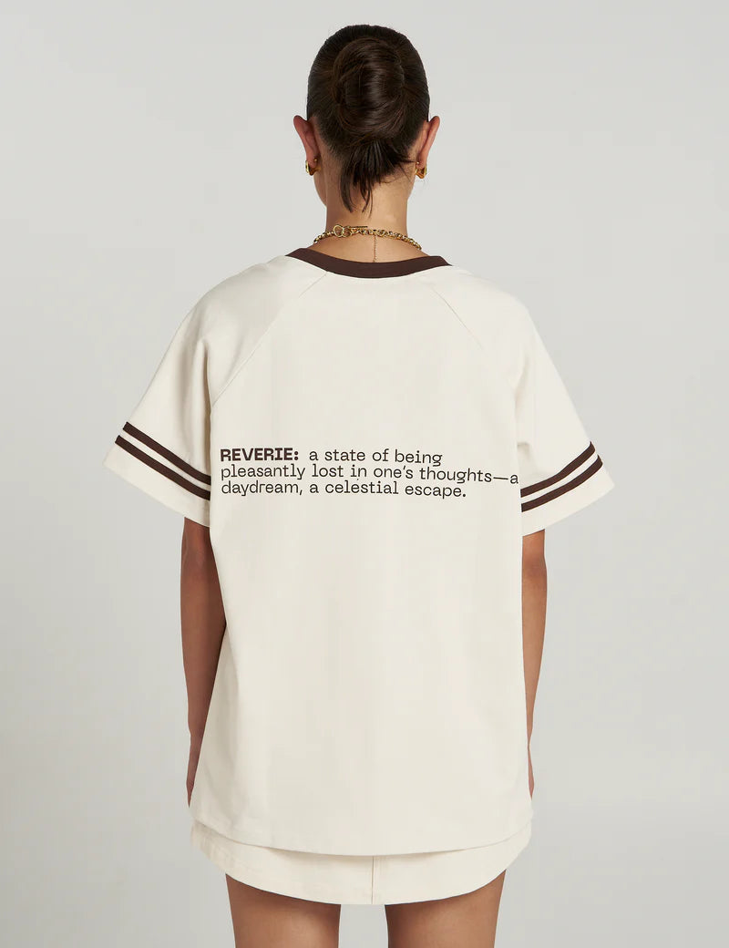Summi Summi Reverie V Neck in Vanilla Espresso, 100% cotton back view with detailed print