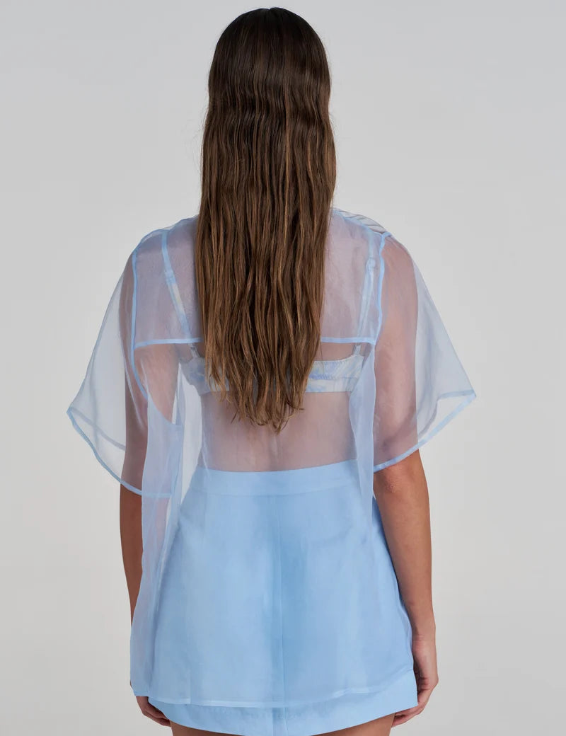 back view Model wearing the Summi Summi Romeo SS Shirt in Ocean
