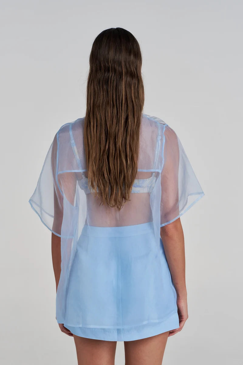 back view Model wearing the Summi Summi Romeo SS Shirt in Ocean
