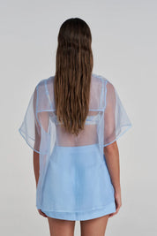 back view Model wearing the Summi Summi Romeo SS Shirt in Ocean
