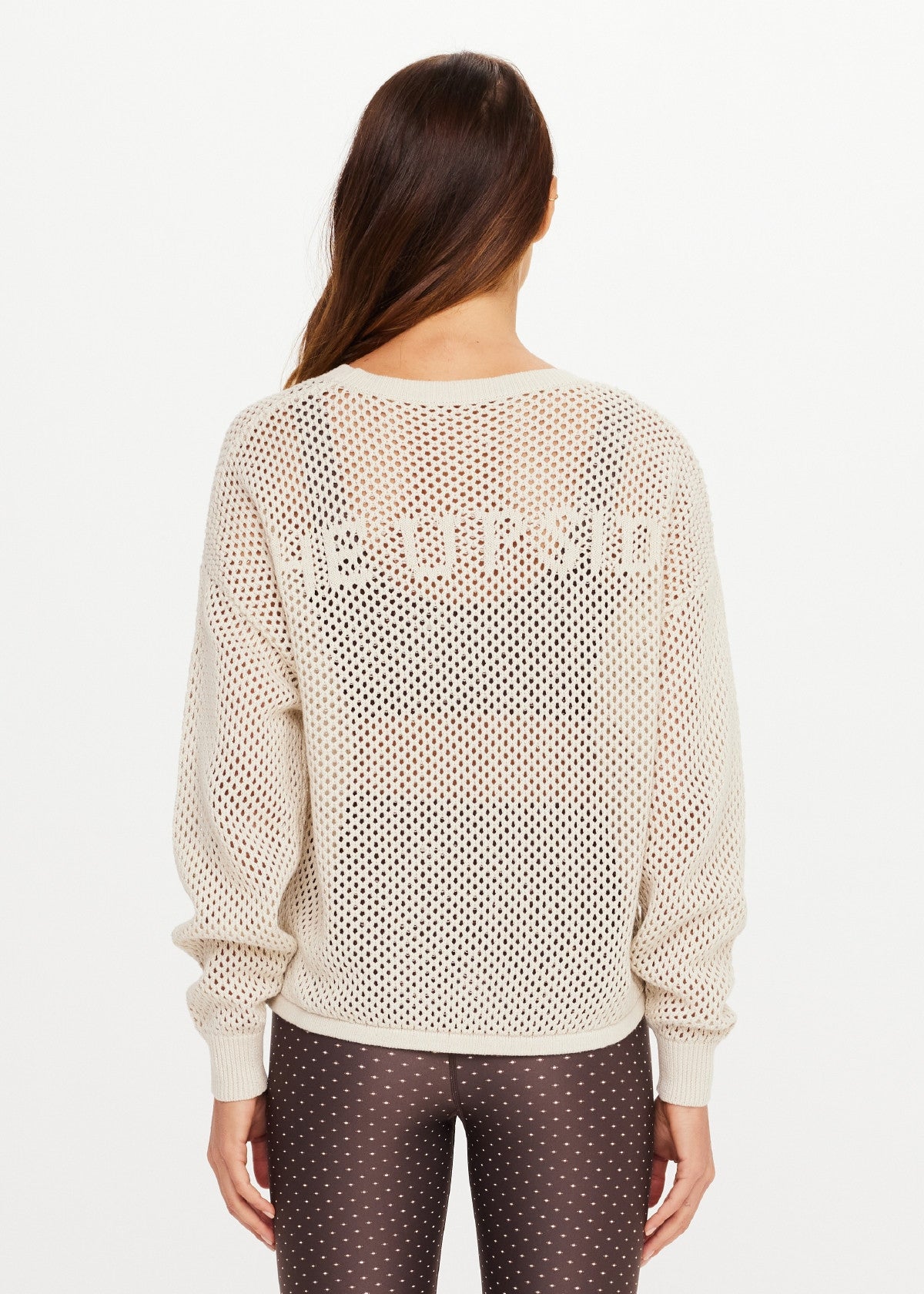 The Upside Sebastian Knit Crew in Cream – organic cotton open knit sweater, full back