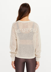 The Upside Sebastian Knit Crew in Cream – organic cotton open knit sweater, full back