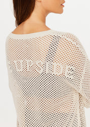 The Upside Sebastian Knit Crew in Cream – organic cotton open knit sweater, close up
