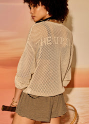 The Upside Sebastian Knit Crew in Cream – organic cotton open knit sweater, back view
