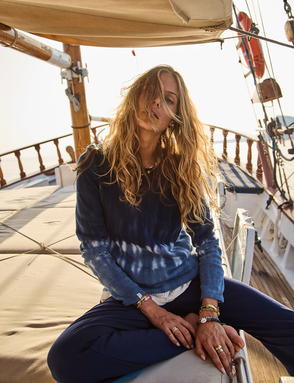 The Upside Seeker Amana long sleeve knit blue tie dye organic cotton sweater womens designer knit Australia