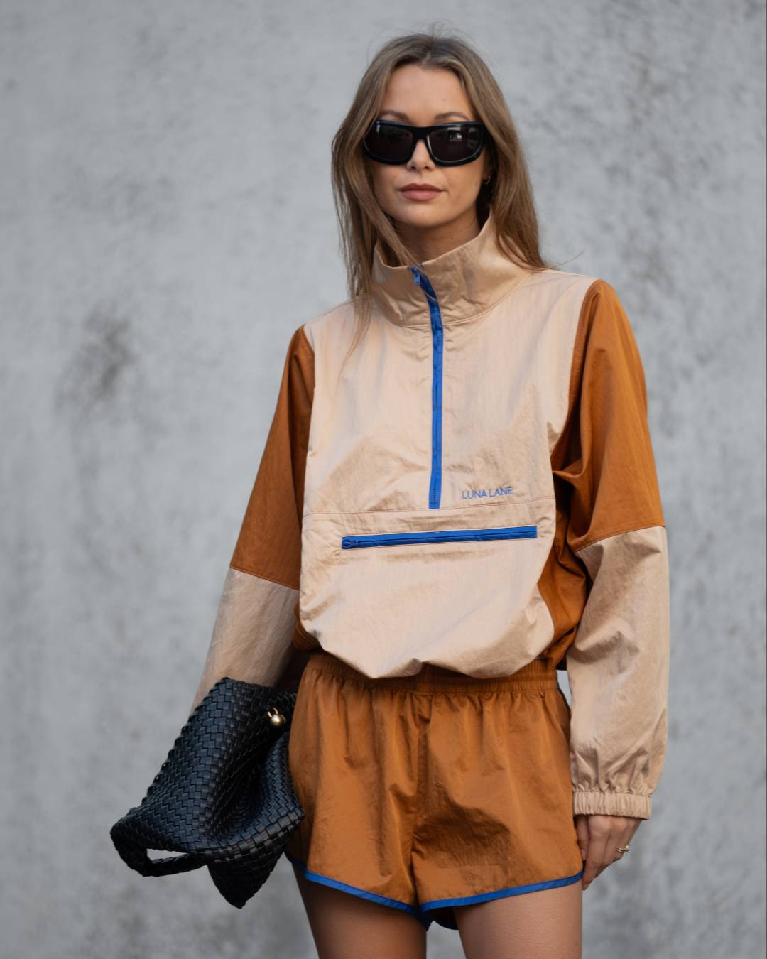 Luna Lane Tan Rust Courtside Anorak oversized sporty jacket with runner shorts - Wild West Sisters 