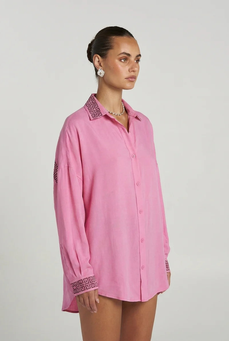 Summi Summi Sig LS Shirt in Petal, oversized silhouette, cupro rayon blend SIDE VIEW