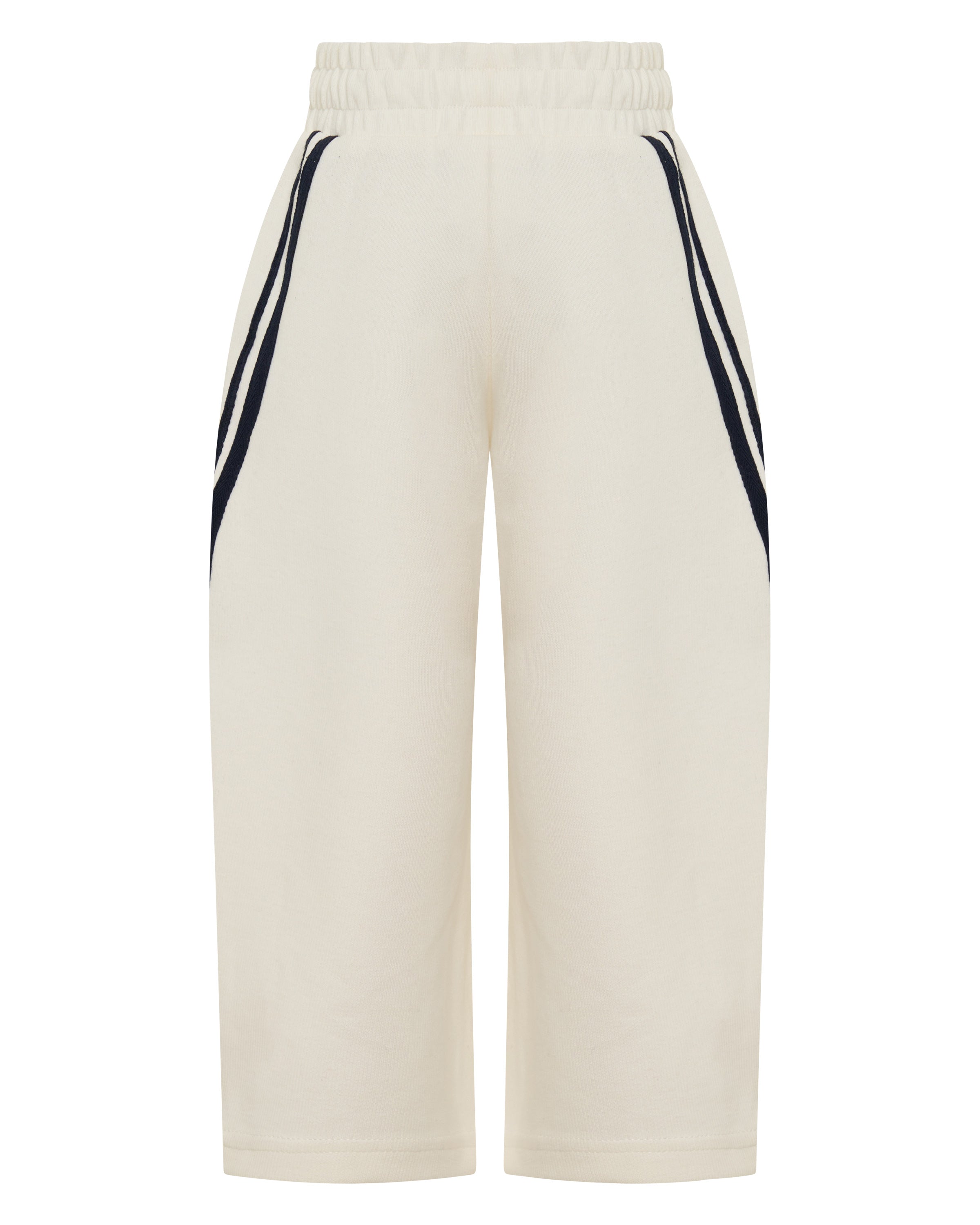 ŚSAINT Kids Barrel Trackpant in butter with navy double stripe detail back view