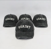 SSAINT Logo Cap — Black & Cream Acid Wash