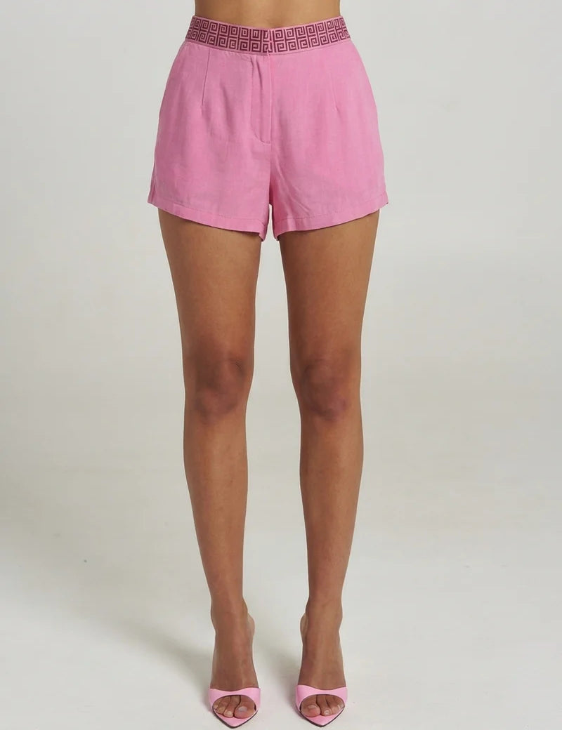 Summi Summi Sig Suit Short in Petal, tailored silhouette, mauve trim detail FRONT VIEW