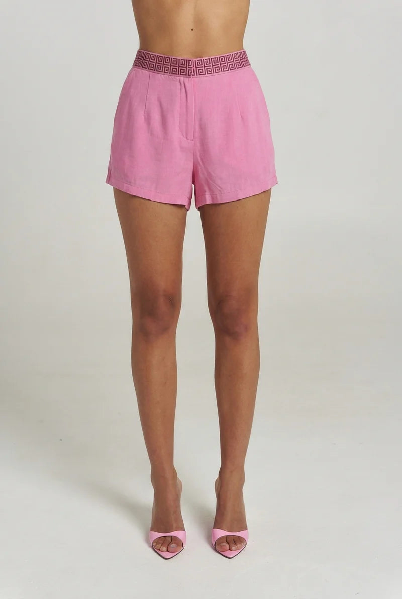 Summi Summi Sig Suit Short in Petal, tailored silhouette, mauve trim detail FRONT VIEW