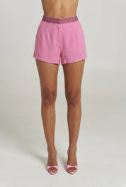 Summi Summi Sig Suit Short in Petal, tailored silhouette, mauve trim detail FRONT VIEW