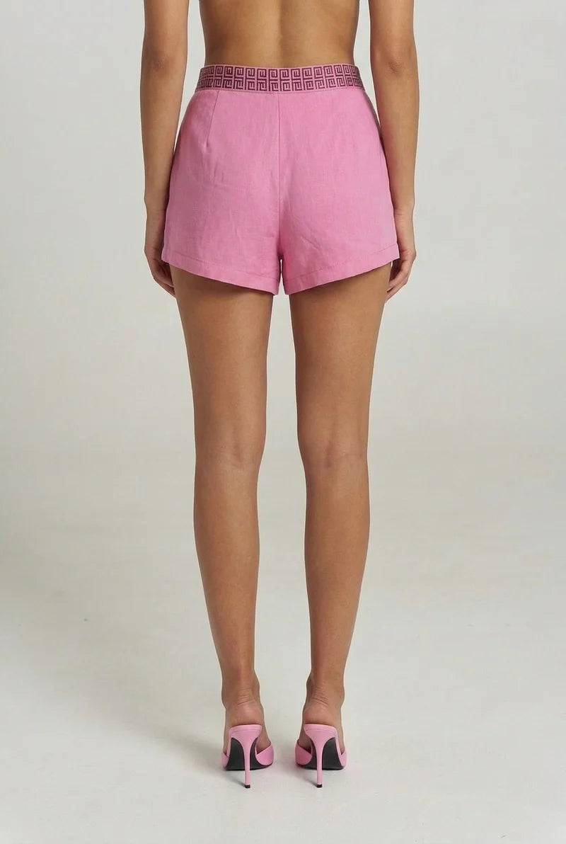 BACK VIEW Summi Summi Sig Suit Short in Petal, tailored silhouette, mauve trim detail